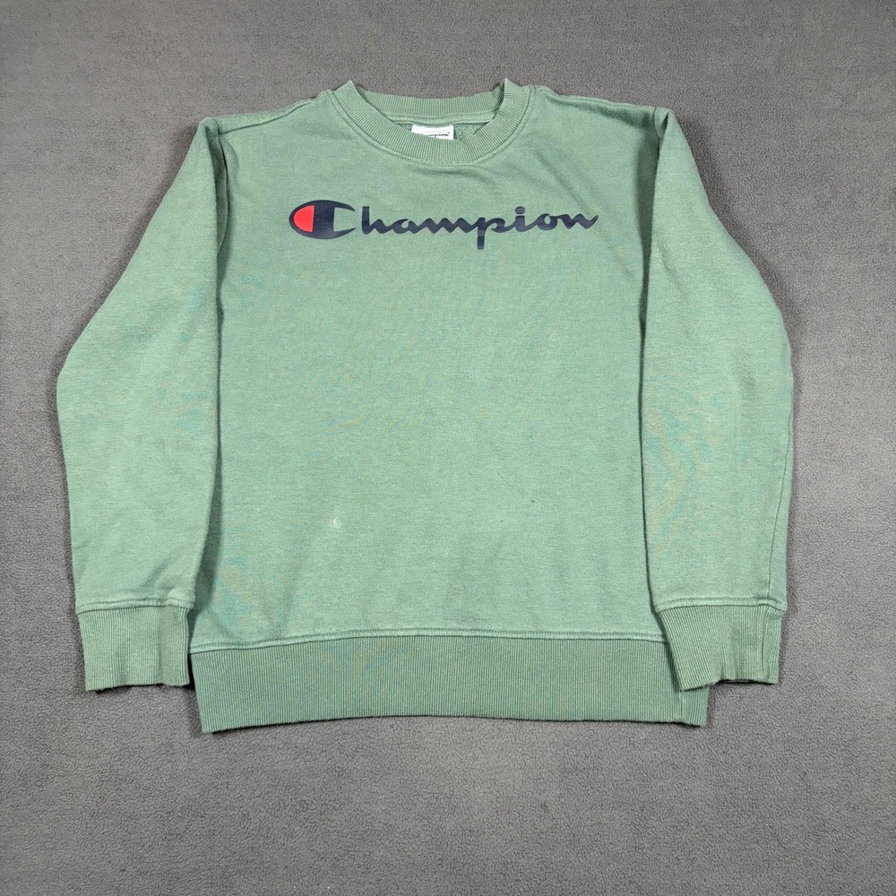 Champion Sweatshirt Boys Size M(10) Green Crewneck Big Logo Pullover